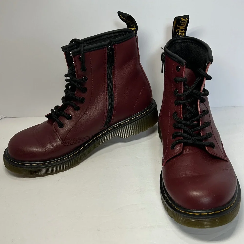 Dr. Martens Junior Burgundy Cherry Red Leather Side Zip Boots Men's 4 Women's 5